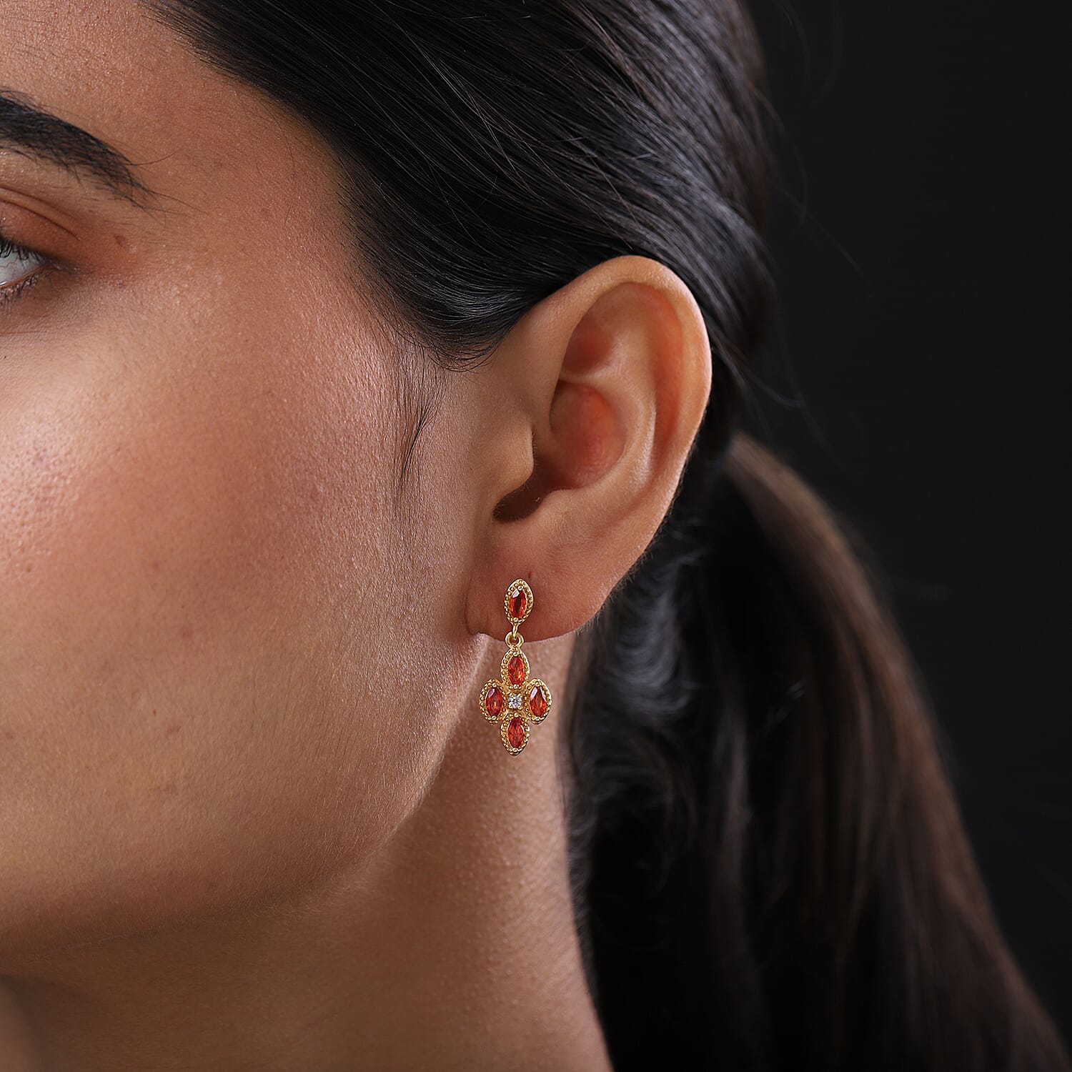 Orange Sapphire and Natural Cambodian Zircon Dangle Earrings (with Push Back) in Yellow Gold Overlay Sterling Silver 1.74 Ct.