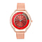STRADA Japanese Movement Red Dial White & Red Crystal Studded Water Resistant Watch in Rose Gold Colour Mesh Belt