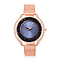 STRADA Japanese Movement Blue Dial White & Blue Crystal Studded Water Resistant Watch in Rose Gold Colour Mesh Belt