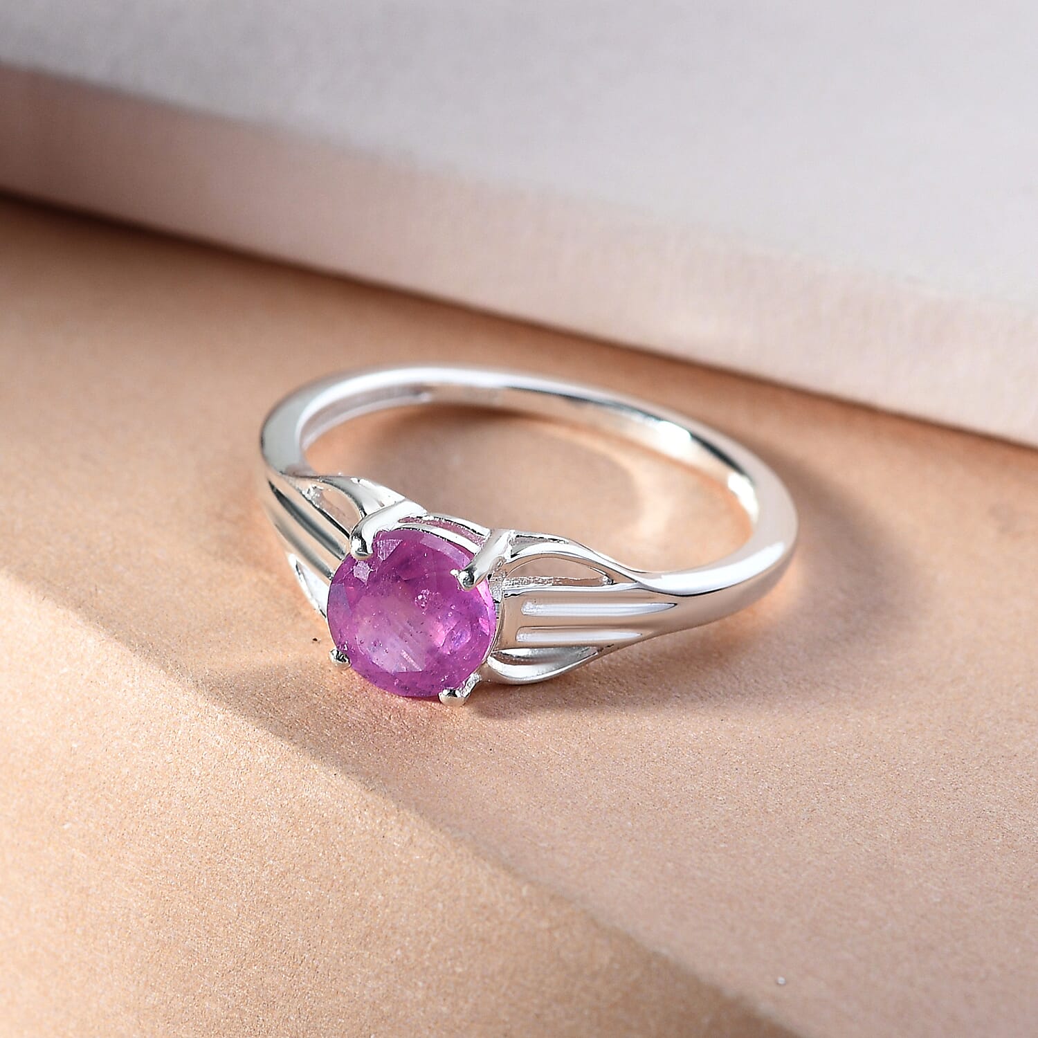 One Time Deal- Pink Sapphire (FF) Solitaire Ring in Sterling Silver