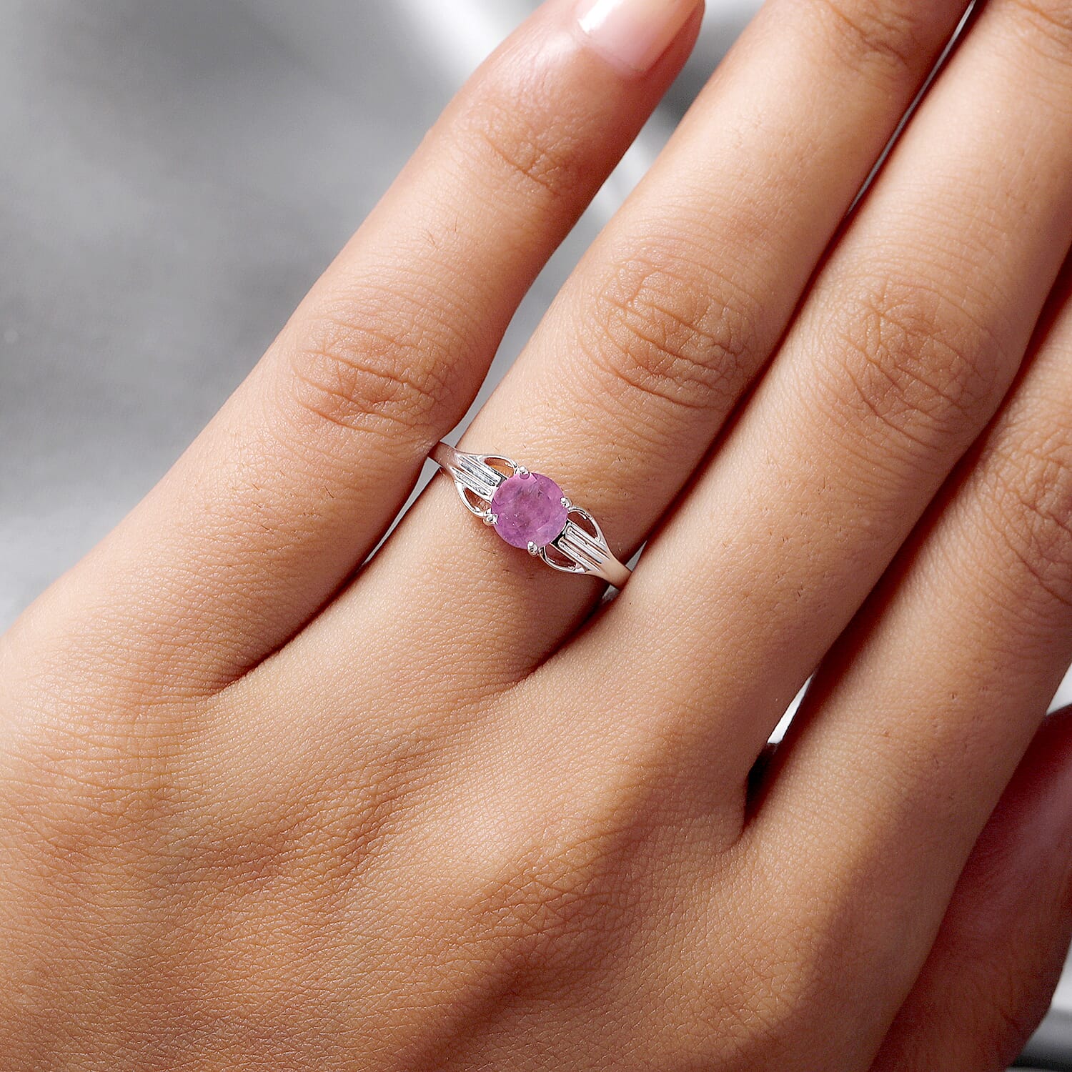 One Time Deal- Pink Sapphire (FF) Solitaire Ring in Sterling Silver