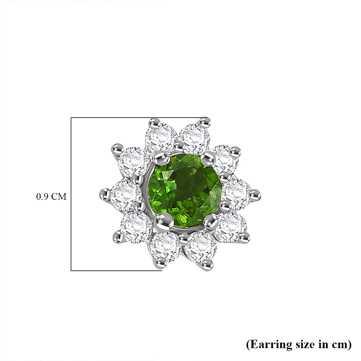 Chrome Diopside and Natural Zircon Stud Earrings in Sterling Silver 1.17 Ct.