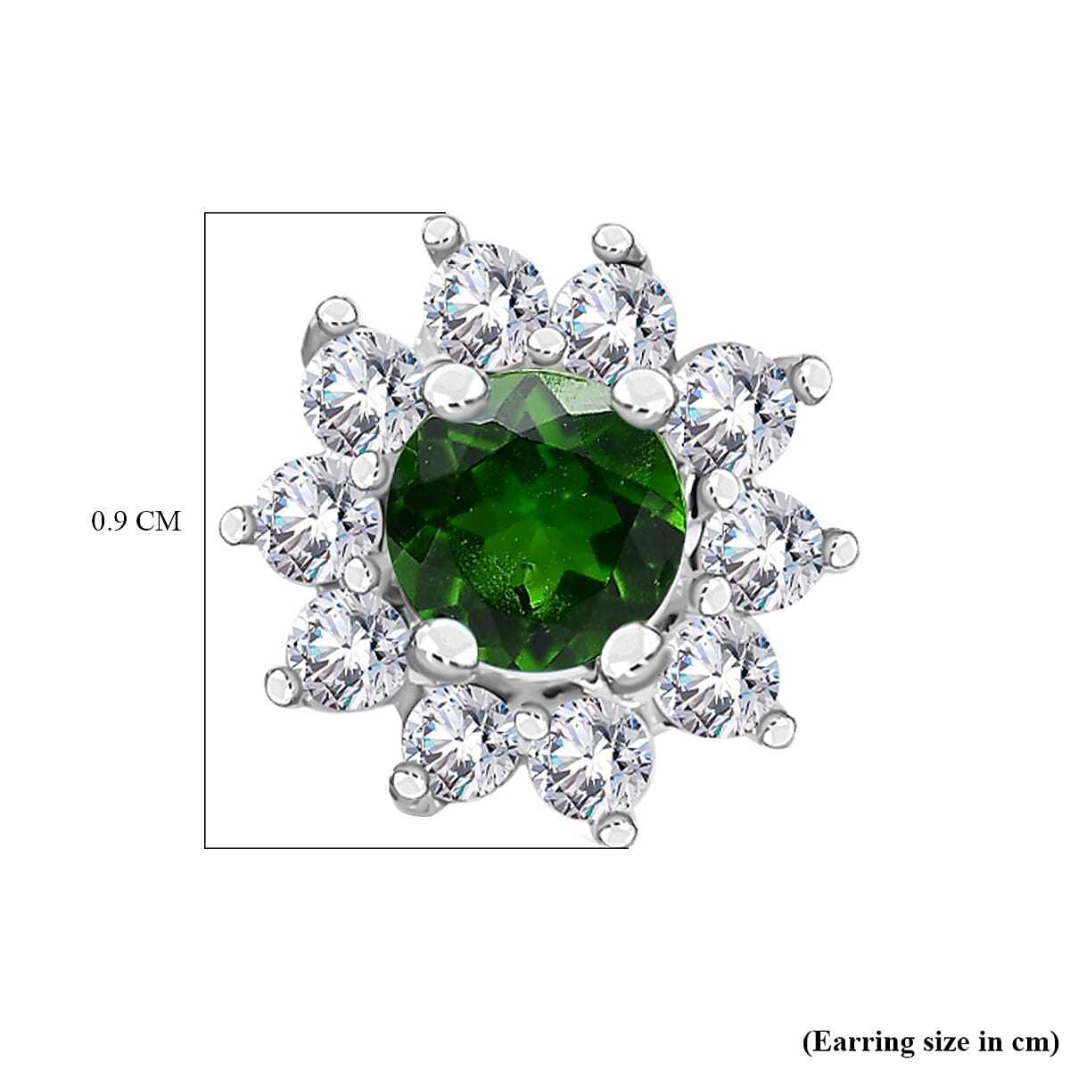 Chrome Diopside and Natural Zircon Stud Earrings in Sterling Silver 1.17 Ct.