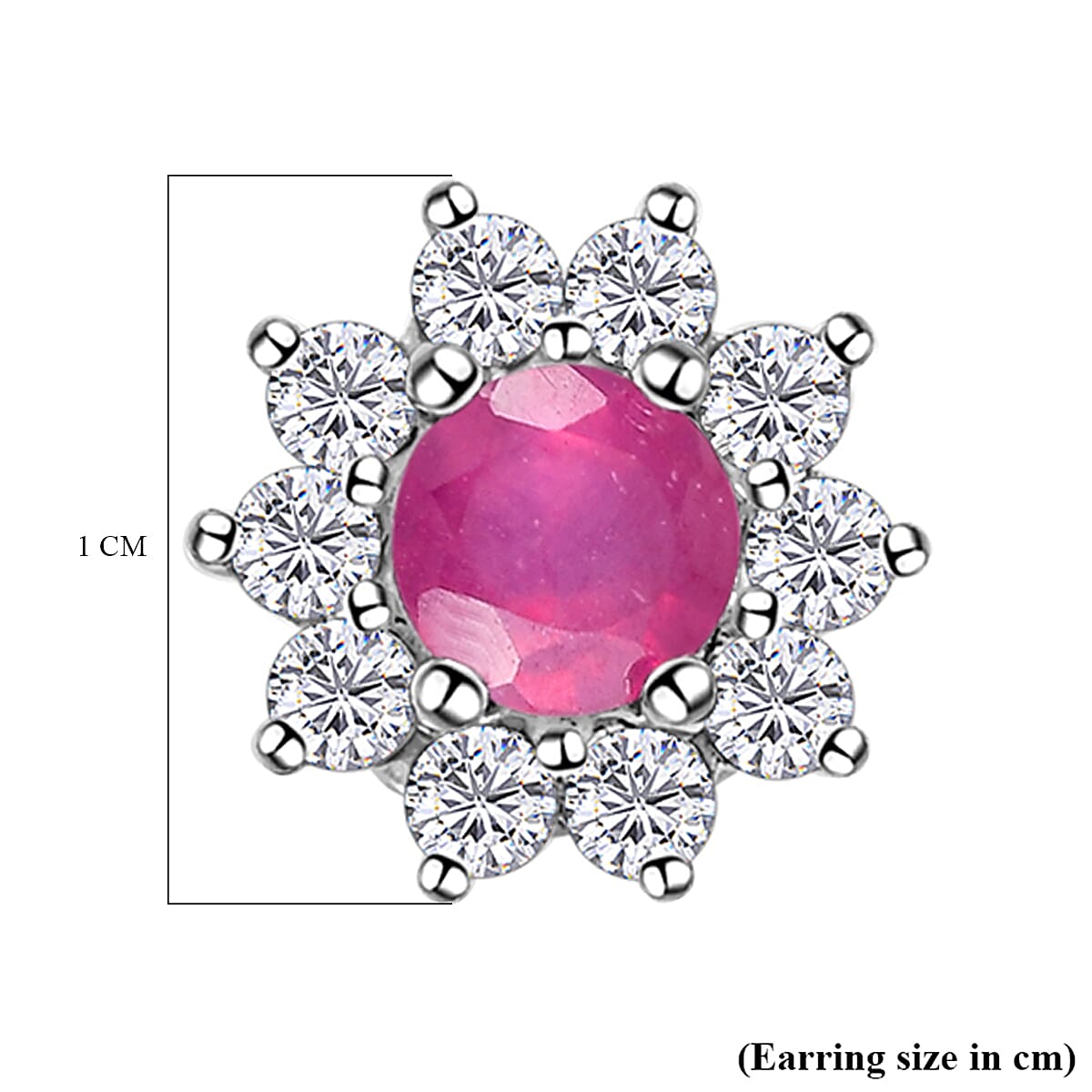 African Ruby (FF) and Natural Zircon Stud Earrings with Push Back in Sterling Silver 1.44 Ct. African Ruby (FF) and Natural Zircon Stud Earrings with Push Back in Sterling Silver 1.44 Ct.