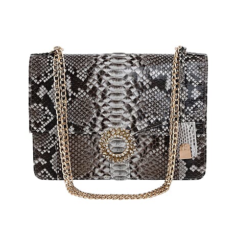 LA MAREY 100% Genuine Python Leather Crossbody Bag with Adjustable Shoulder Chain Strap - Light Brown and Beige