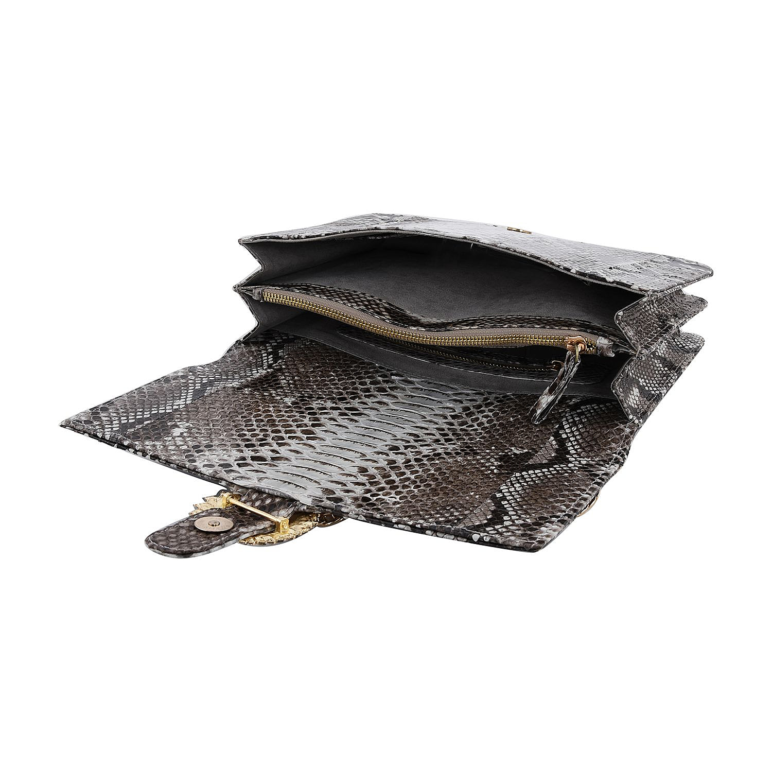 La Marey Structured 100% Genuine Python Leather Crossbody Bag - Black