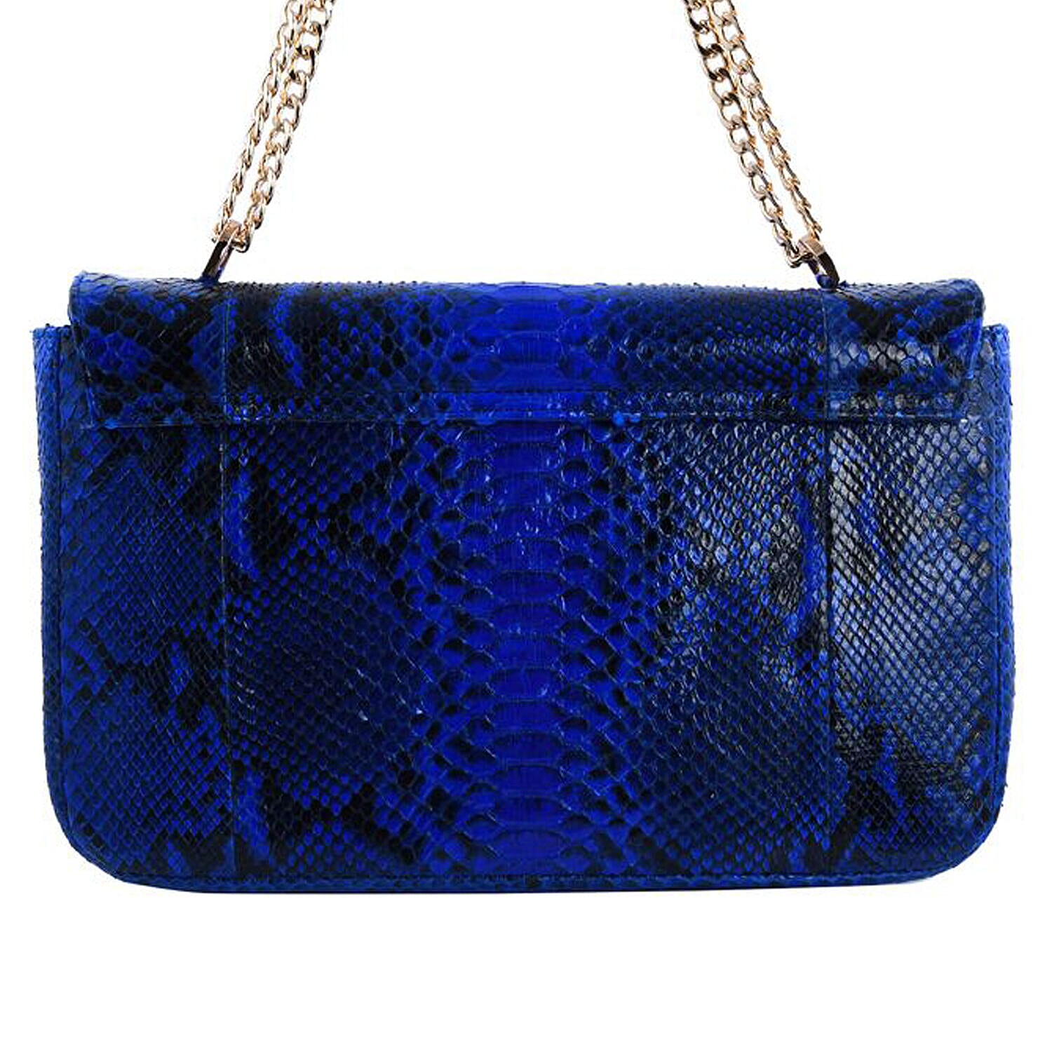 LA MAREY 100% Genuine Python Leather Bag with Adjustable and Removable Shoulder Chain Strap - Navy