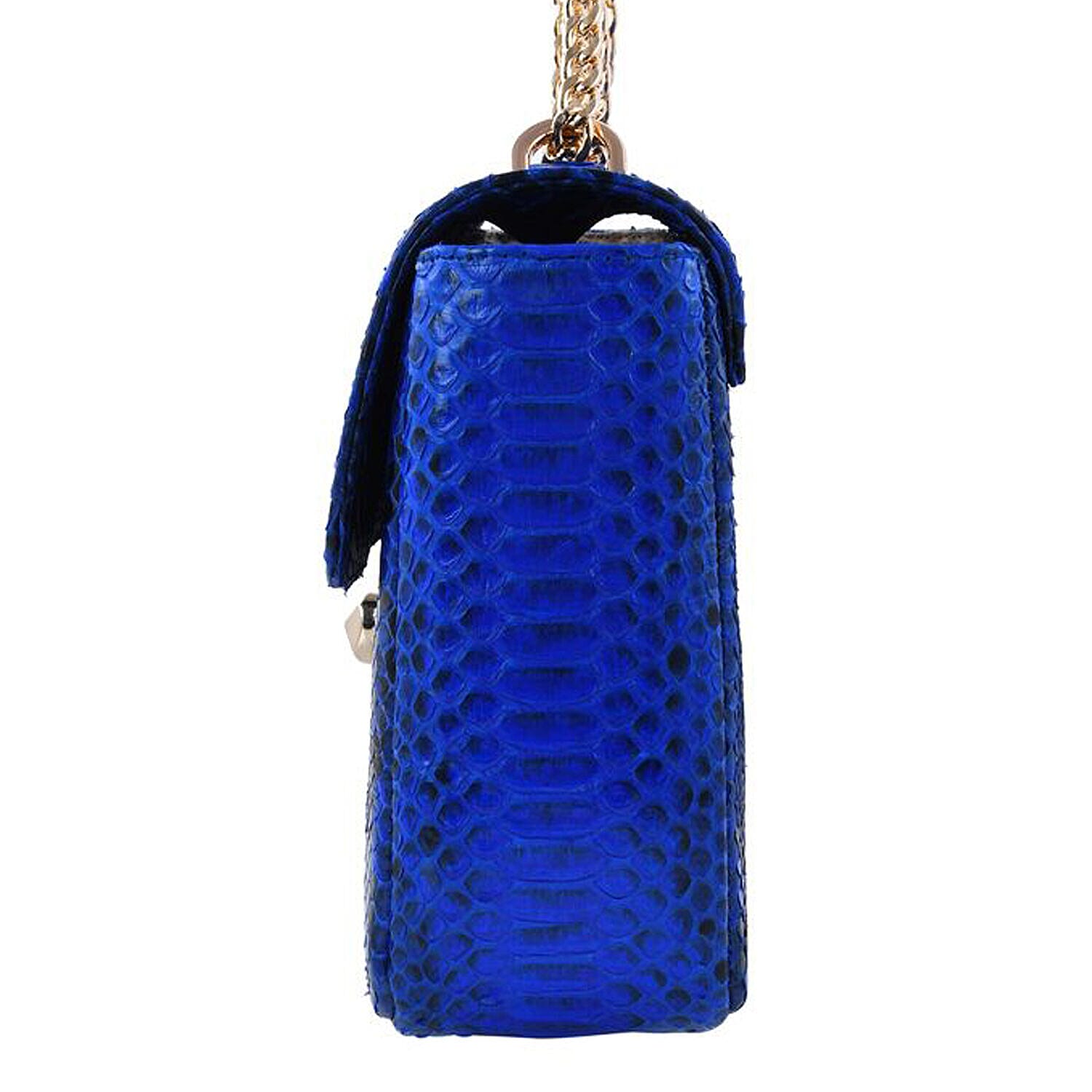 LA MAREY 100% Genuine Python Leather Bag with Adjustable and Removable Shoulder Chain Strap - Navy