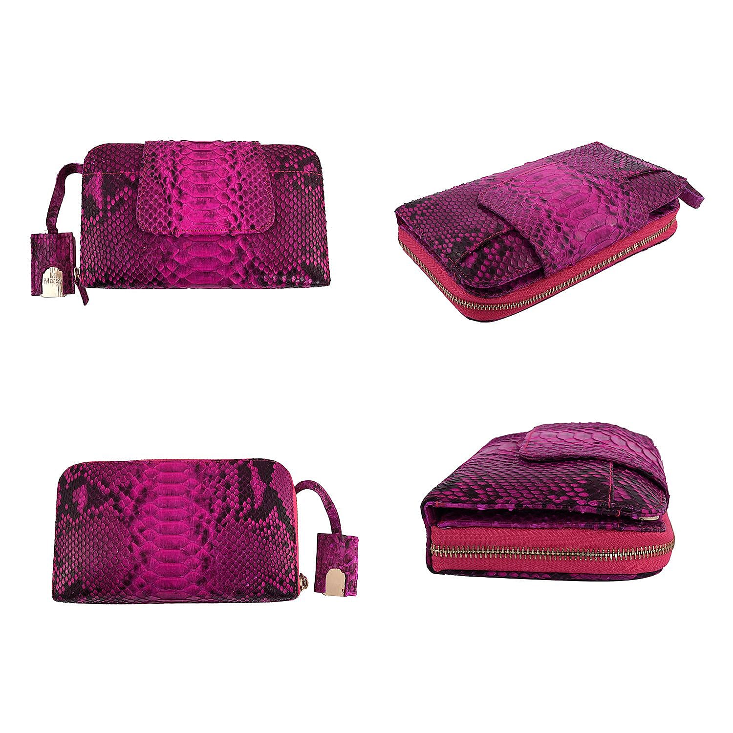 LA MAREY 100% Genuine Python Leather Crossbody Bag with Adjustable Shoulder Strap - Fuchsia