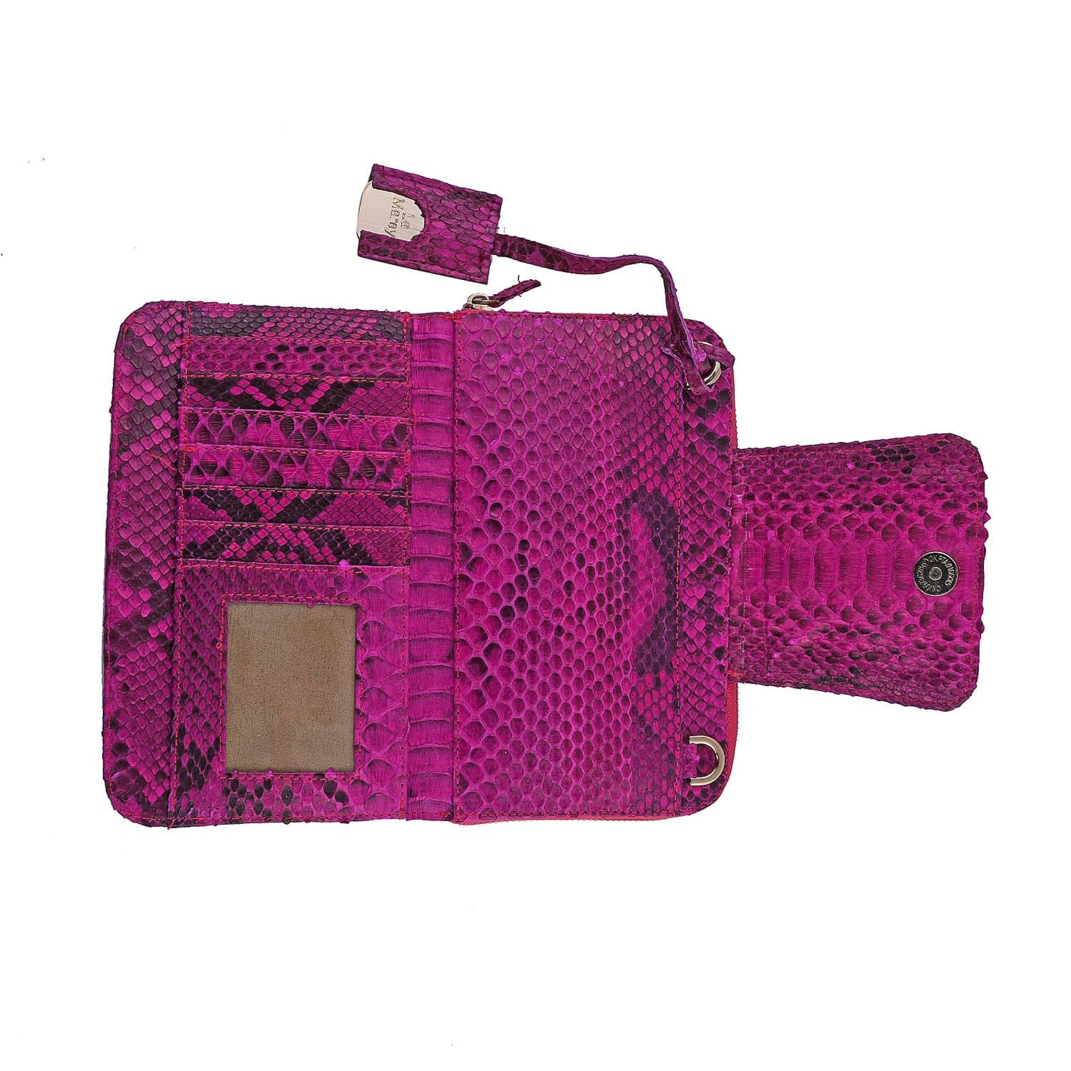 LA MAREY 100% Genuine Python Leather Crossbody Bag with Adjustable Shoulder Strap - Fuchsia