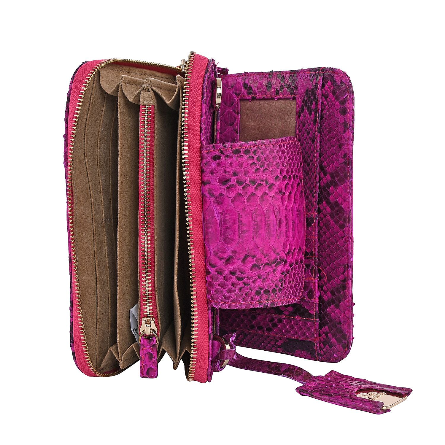 LA MAREY 100% Genuine Python Leather Crossbody Bag with Adjustable Shoulder Strap - Fuchsia