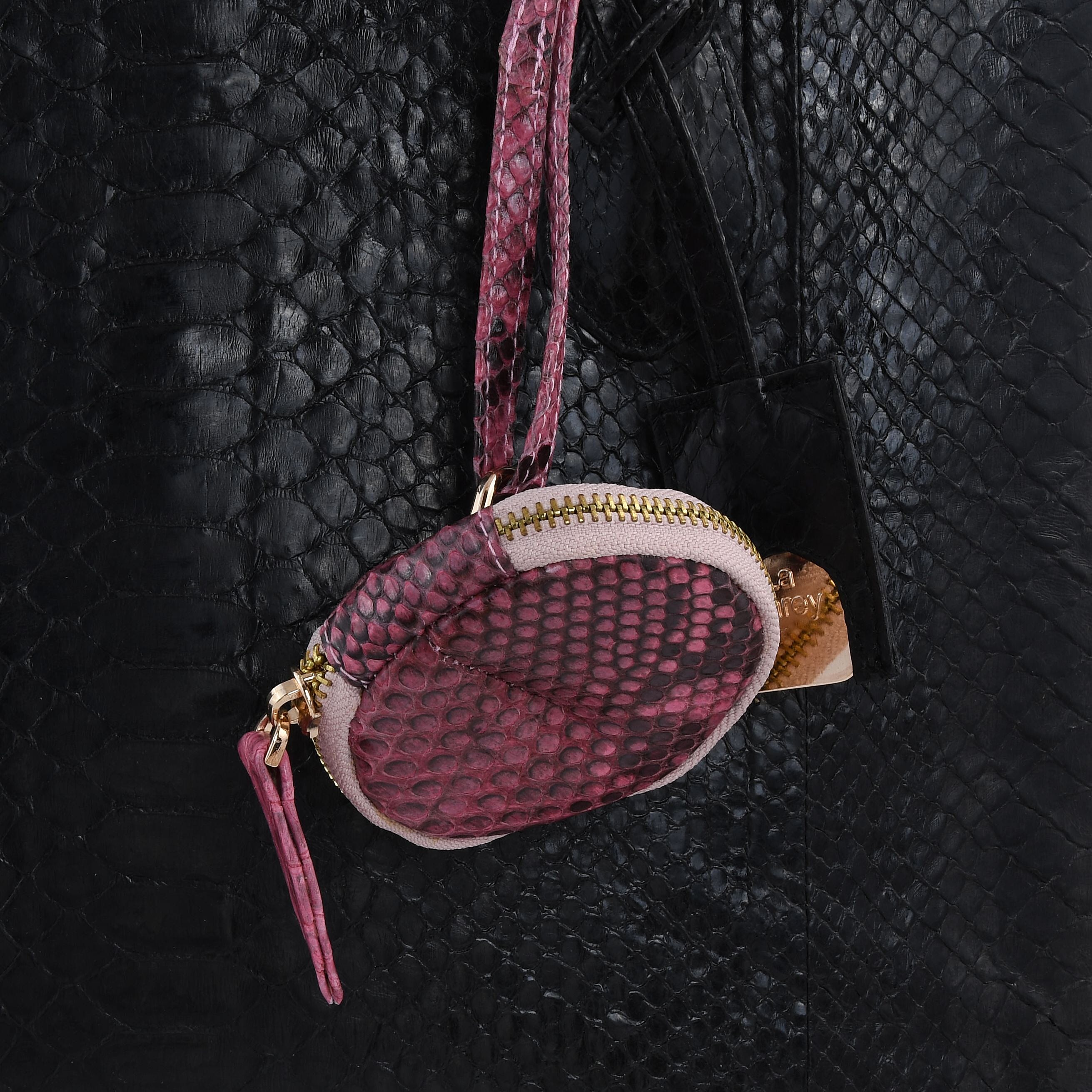 La Marey- Snakeskin Leather Tote Bag with Adjustable and Detachable Shoulder Strap - Black