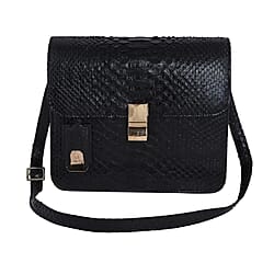 La Marey Python Leather Crossbody Bag - Black