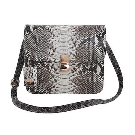 La Marey 100% Genuine Python Leather Bag with Adjustable Shoulder Strap - Black and White