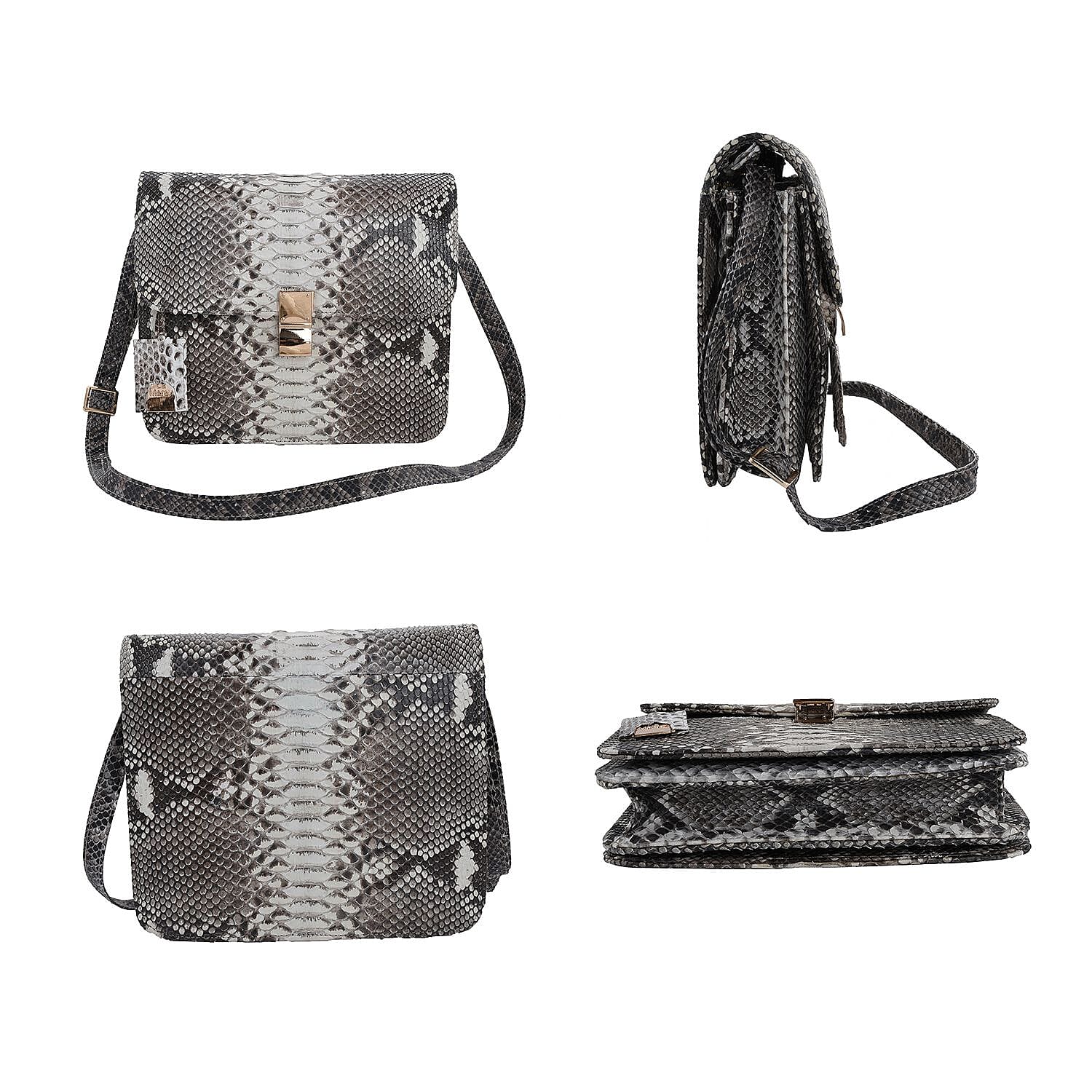 LA MAREY 100% Genuine Python Leather Bag with Adjustable Shoulder Strap - Light Brown and Beige