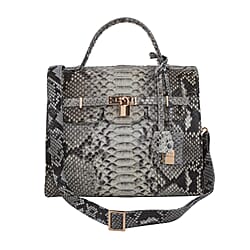 Genuine Python Leather with Synthetic Swede fabric. Handmade with skilled Artisans 1 zipper pocket 2 Pen holder 1 key chain holder 1 Slip Pocket 1 Detachable adjustable Python leather belt