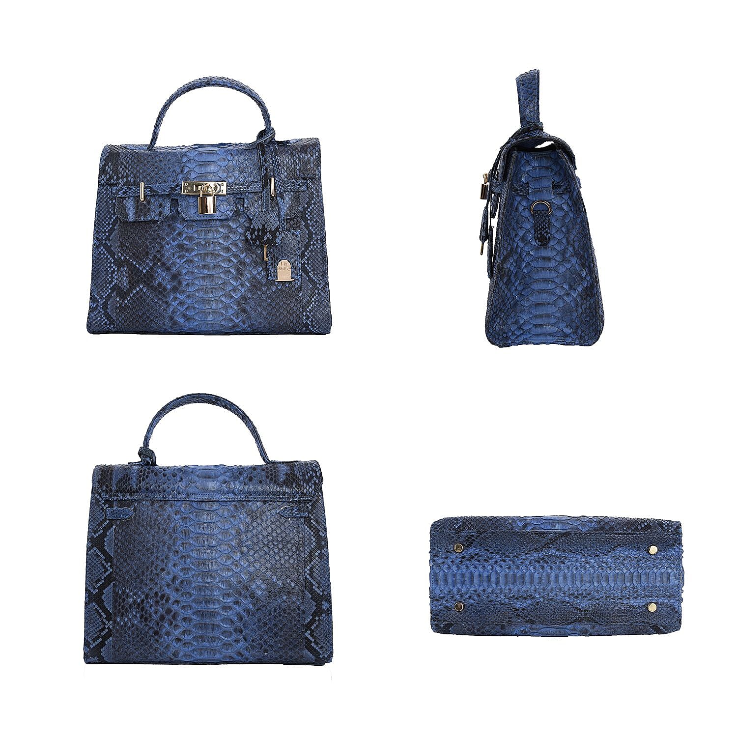 La Marey- Snakeskin Leather Satchel Bag with Adjustable Shoulder Strap (Size 30x23x13 Cm) - Light Blue