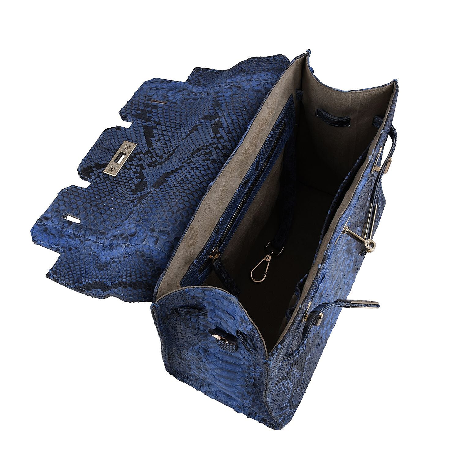 La Marey- Snakeskin Leather Satchel Bag with Adjustable Shoulder Strap (Size 30x23x13 Cm) - Light Blue