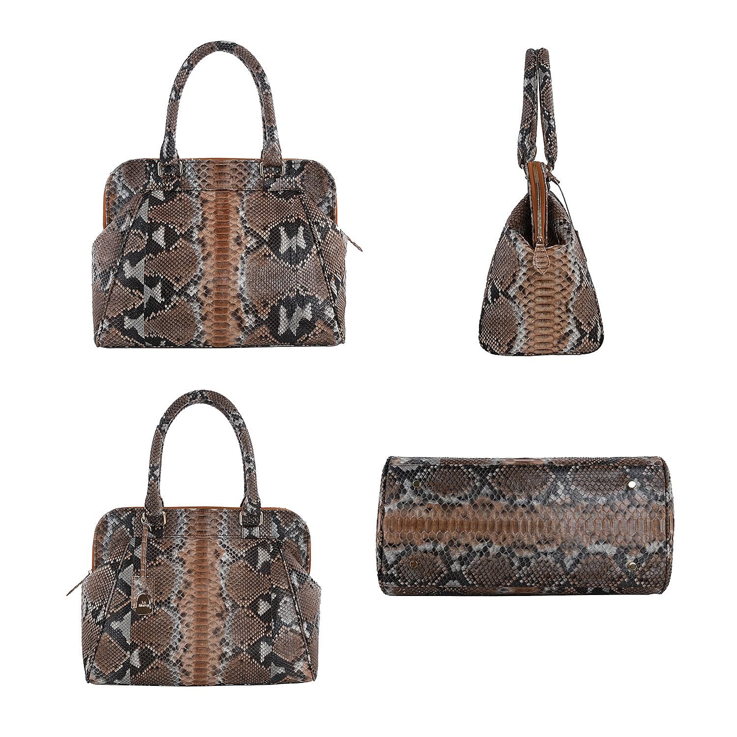LA MAREY 100% Genuine Python Leather Tote Bag with Adjustable & Detachable Shoulder Strap - Brown