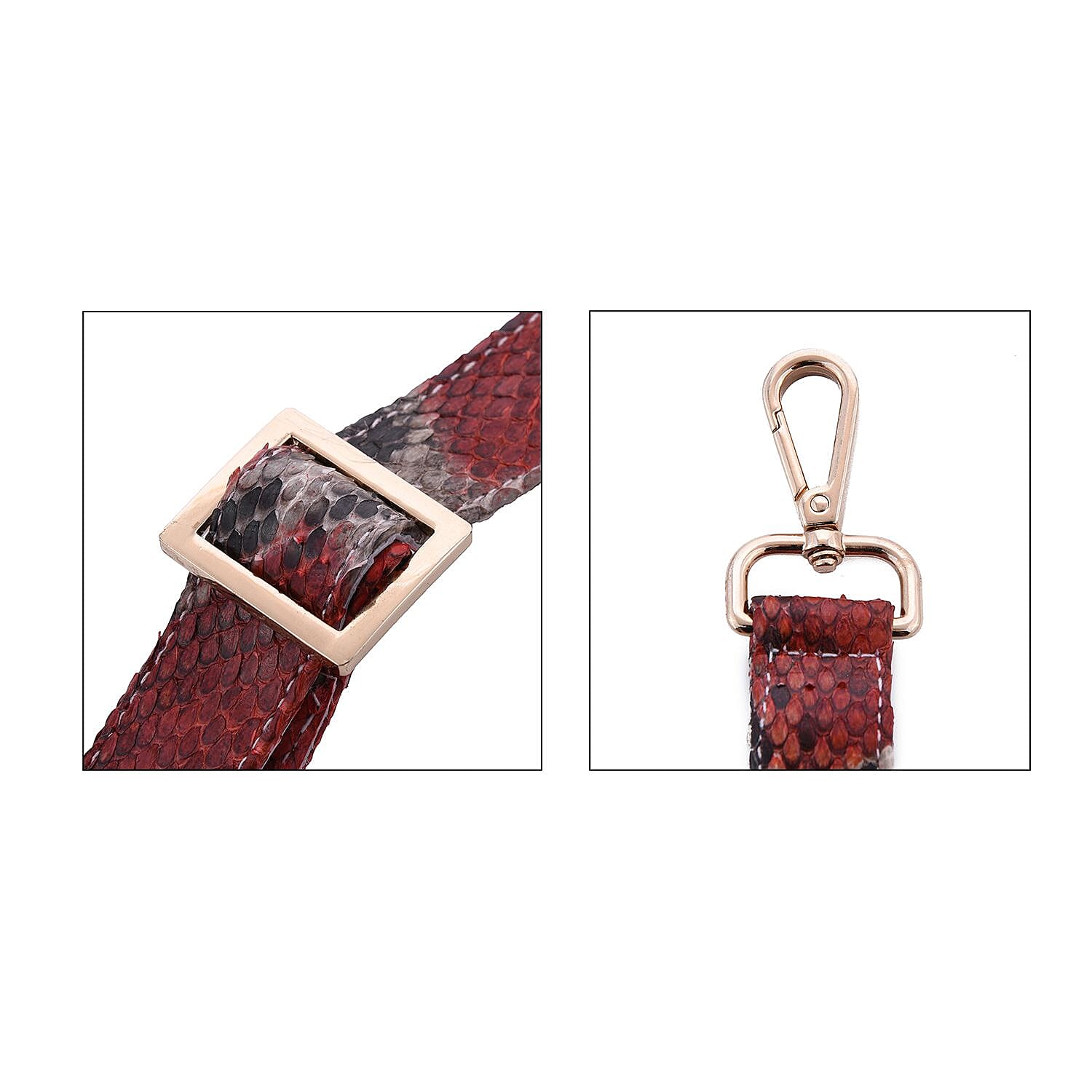 LA MAREY 100% Genuine Python Leather Tote Bag with Adjustable & Detachable Shoulder Strap - Red & Off White