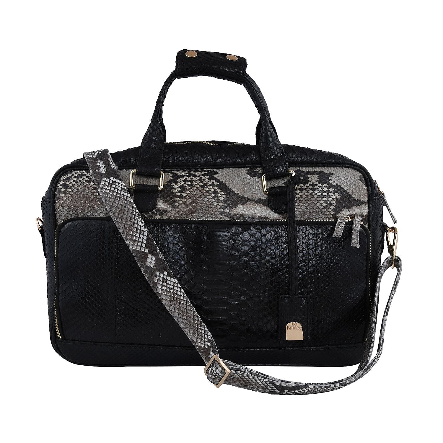 LA MAREY 100% Genuine Python Leather Bag with Adjustable & Detachable Shoulder Strap (Size 38x28x9 Cm) - Black