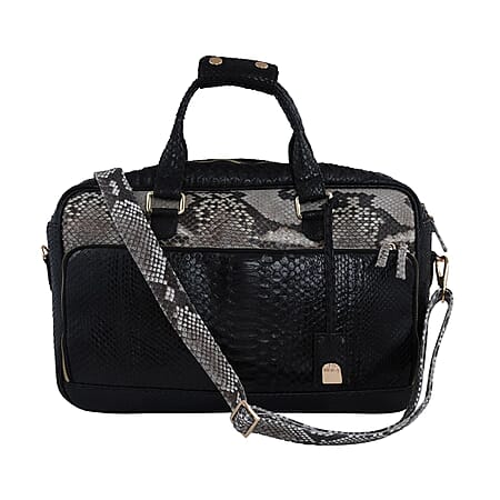 La Marey 100% Genuine Python Leather Laptop Bag - Black