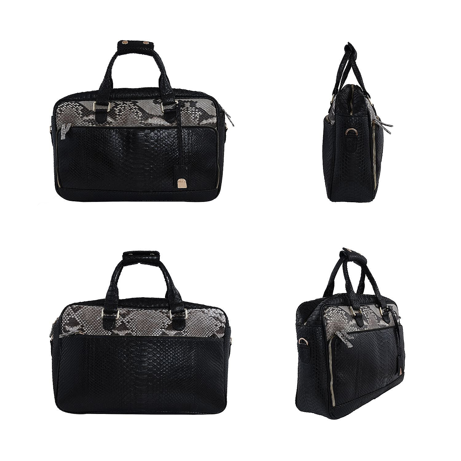 LA MAREY 100% Genuine Python Leather Bag with Adjustable & Detachable Shoulder Strap (Size 38x28x9 Cm) - Black