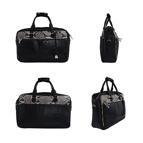 La Marey- Snakeskin Leather Bag with Adjustable - Detachable Shoulder Strap (Size 38x28x9 Cm) - Black