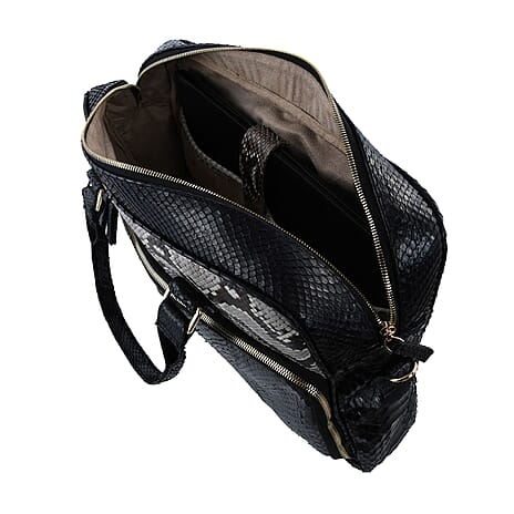 La Marey- Snakeskin Leather Bag with Adjustable - Detachable Shoulder Strap (Size 38x28x9 Cm) - Black