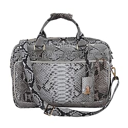 100 % Genuine Python Leather with Synthetic Swede fabric. Handmade with skilled Artisans 1 front pocket opening 4 card holder 1 mobile pocket 1 slip pocket 1 pen holder 1 zipper on Back