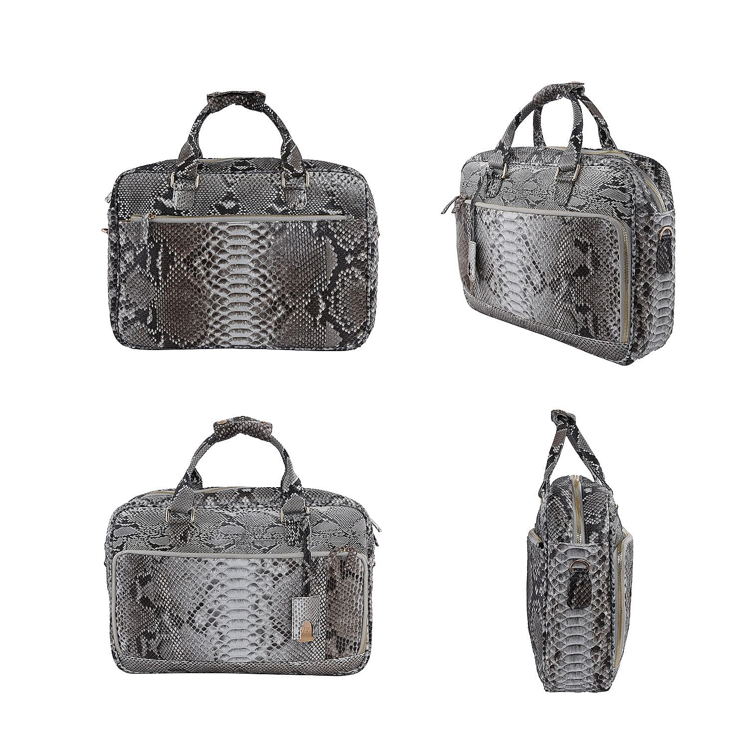 LA MAREY 100% Genuine Python Leather  Bag with Adjustable & Detachable Shoulder Strap (Size 38x28x9 Cm) - Light and Dark Brown