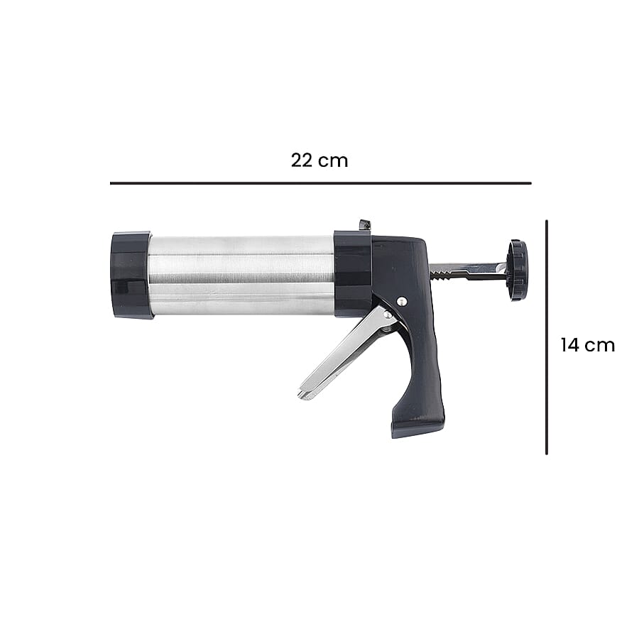 Cookie Maker with 6 Cake Piping Nozzles and 10 Biscuit Stencils in Stainless Steel (Size 22x14 Cm)