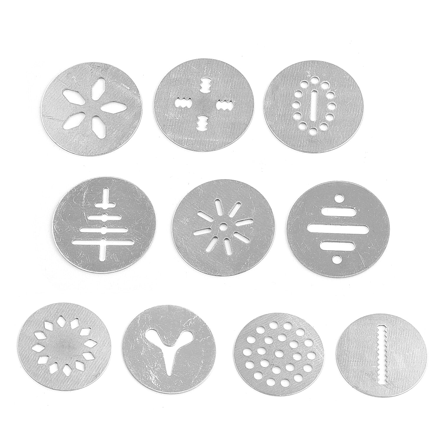 Cookie Maker with 6 Cake Piping Nozzles and 10 Biscuit Stencils in Stainless Steel (Size 22x14 Cm)