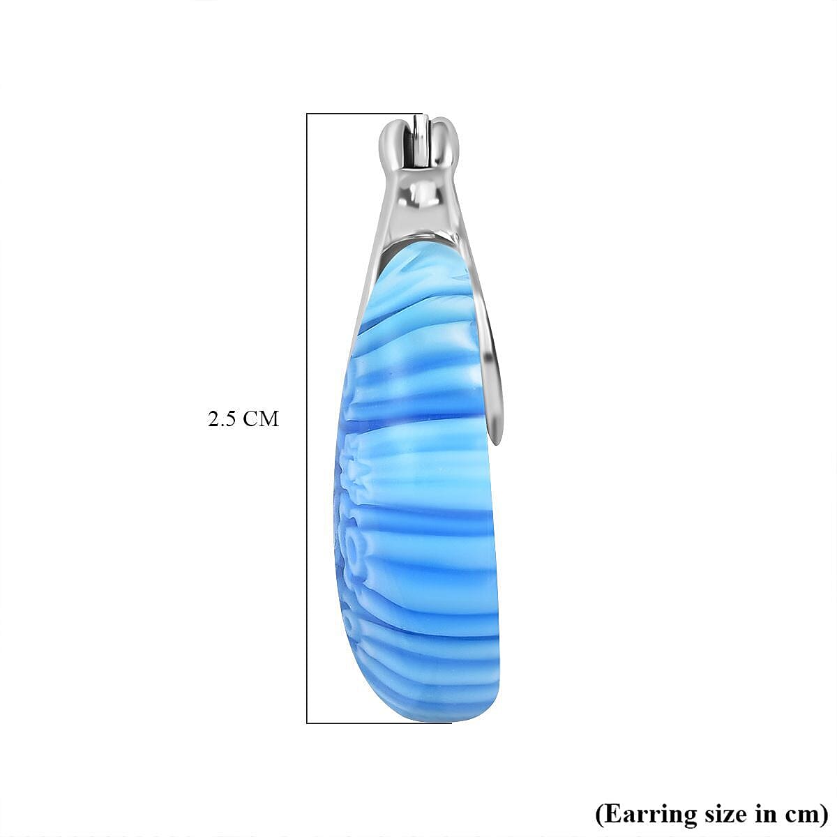 Blue Colour Murano Glass Moon Dangle Earrings in Stainless Steel 40.50 Ct.