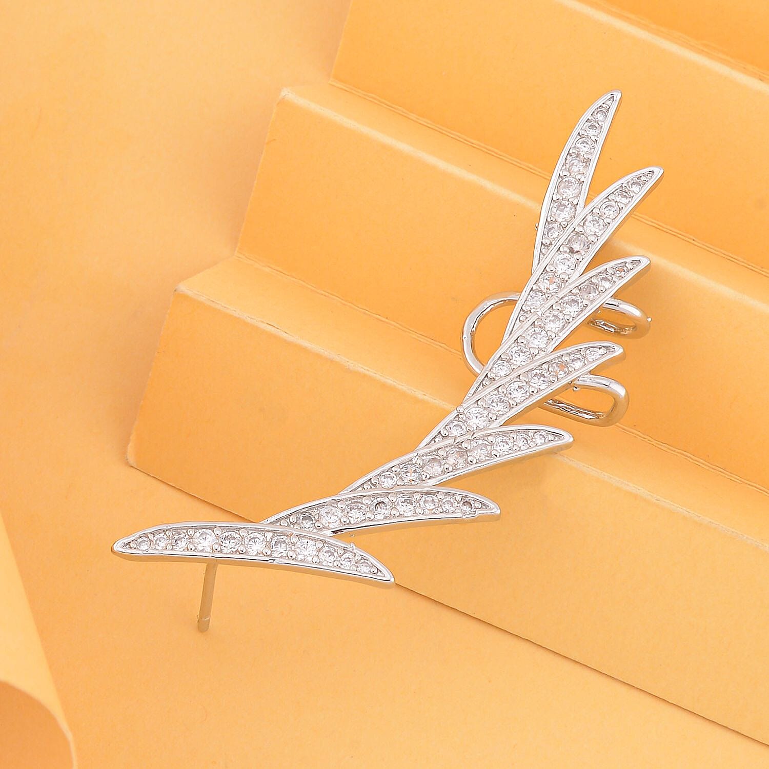 Simulated Diamond Climber Earrings in Silver Tone