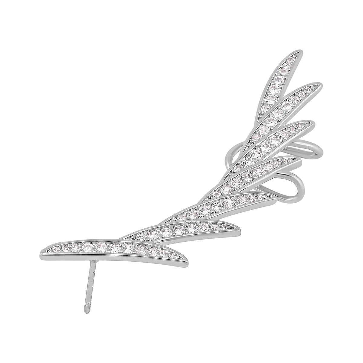 Simulated Diamond Climber Earrings in Silver Tone