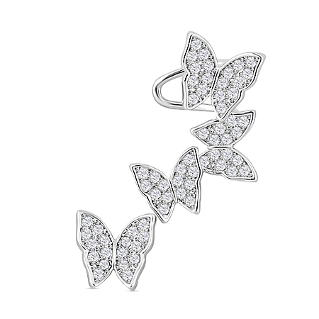 Simulated Diamond Butterfly Earrings in Silver Tone