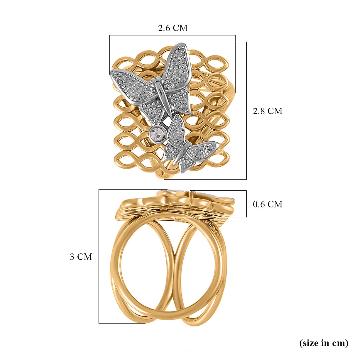 White Austrian Crystal Butterfly Scarf Ring in Two-Tone White Austrian Crystal Butterfly Scarf Ring in Two-Tone