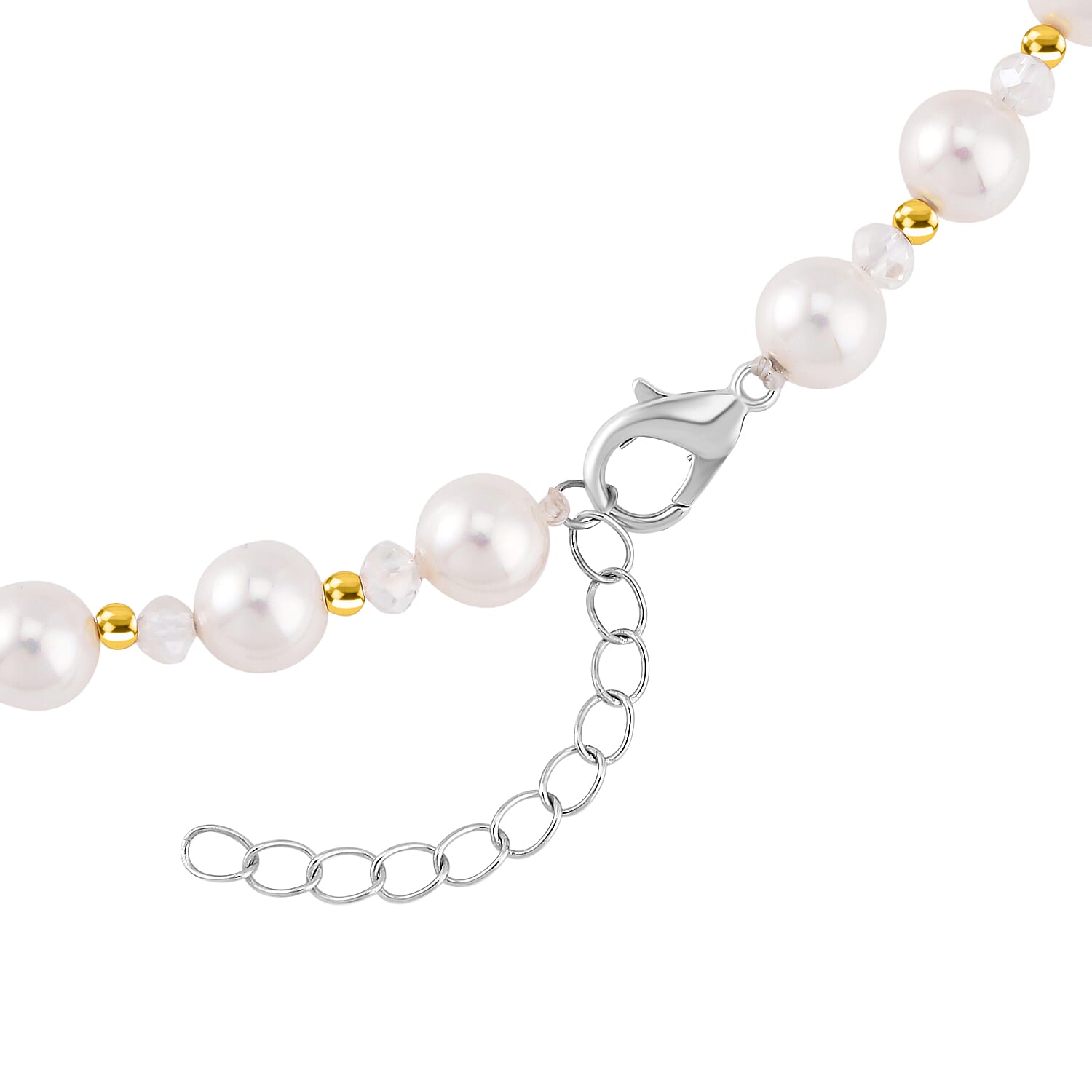 Simulated Diamond & White Shell Pearl Necklace (Size - 20-2 Inch Ext.) in Two-Tone