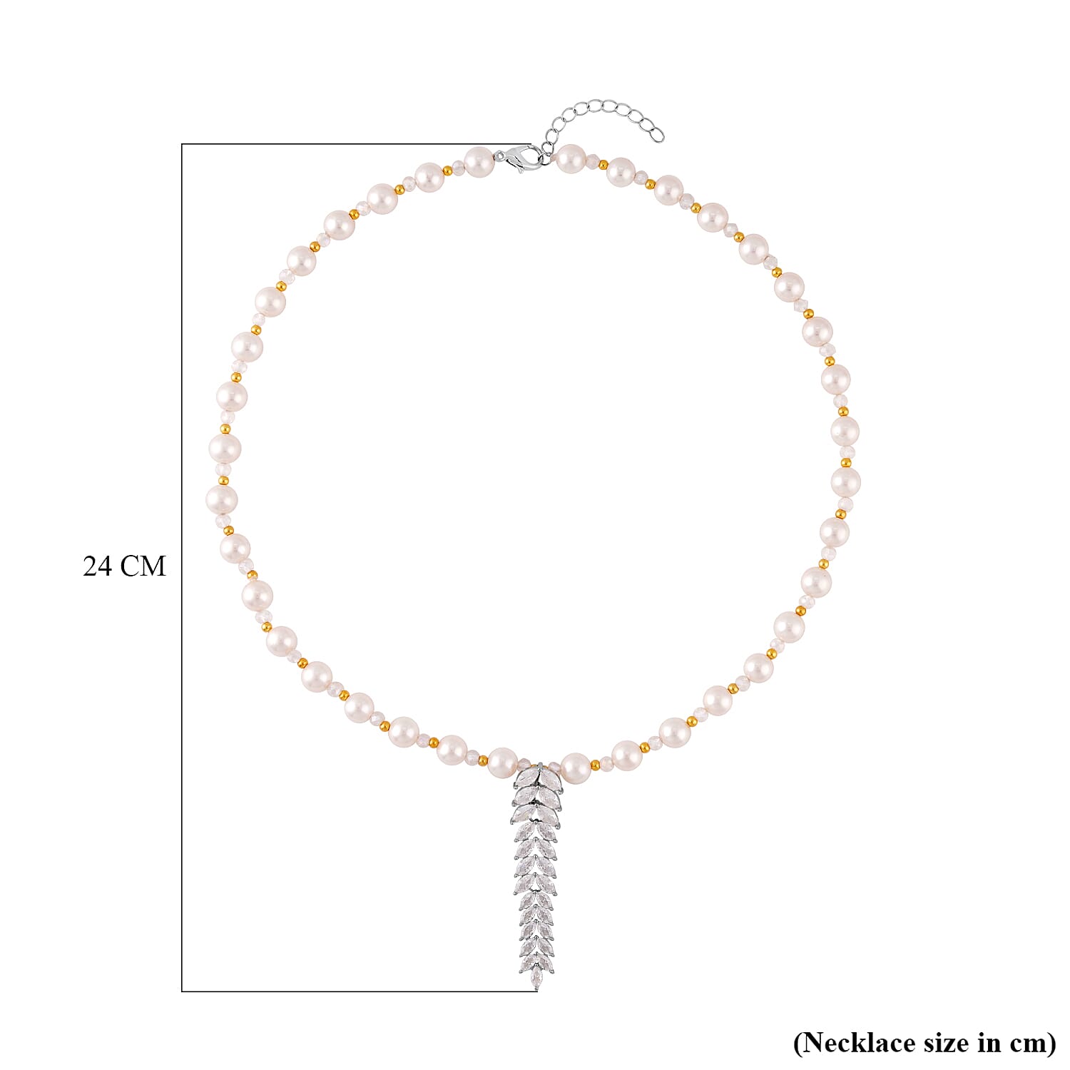 Simulated Diamond & White Shell Pearl Necklace (Size - 20-2 Inch Ext.) in Two-Tone