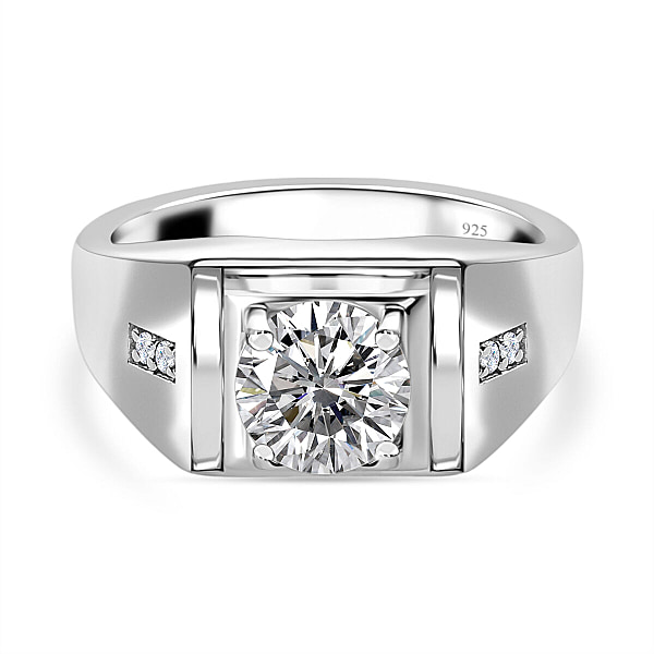 Moissanite Mens Ring in Platinum Overlay Sterling Silver 1.88 Ct ...