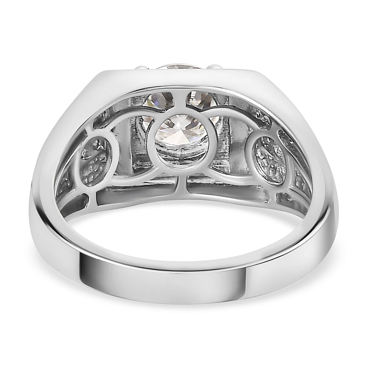 Moissanite Mens Ring in Platinum Overlay Sterling Silver 1.88 Ct,  Silver Wt. 5.90 Gms.