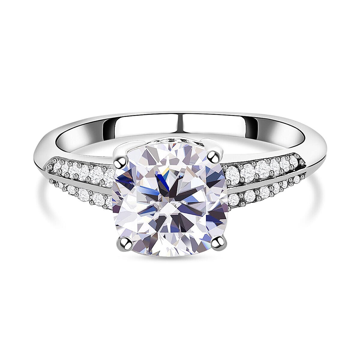 Moissanite Ring in Platinum Overlay Sterling Silver 2.35 Ct.