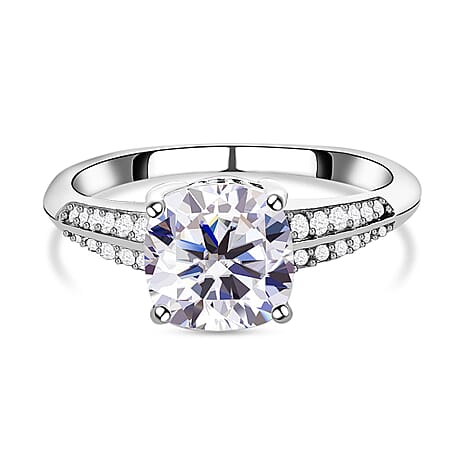 Moissanite Ring in Platinum Overlay Sterling Silver 2.35 Ct.