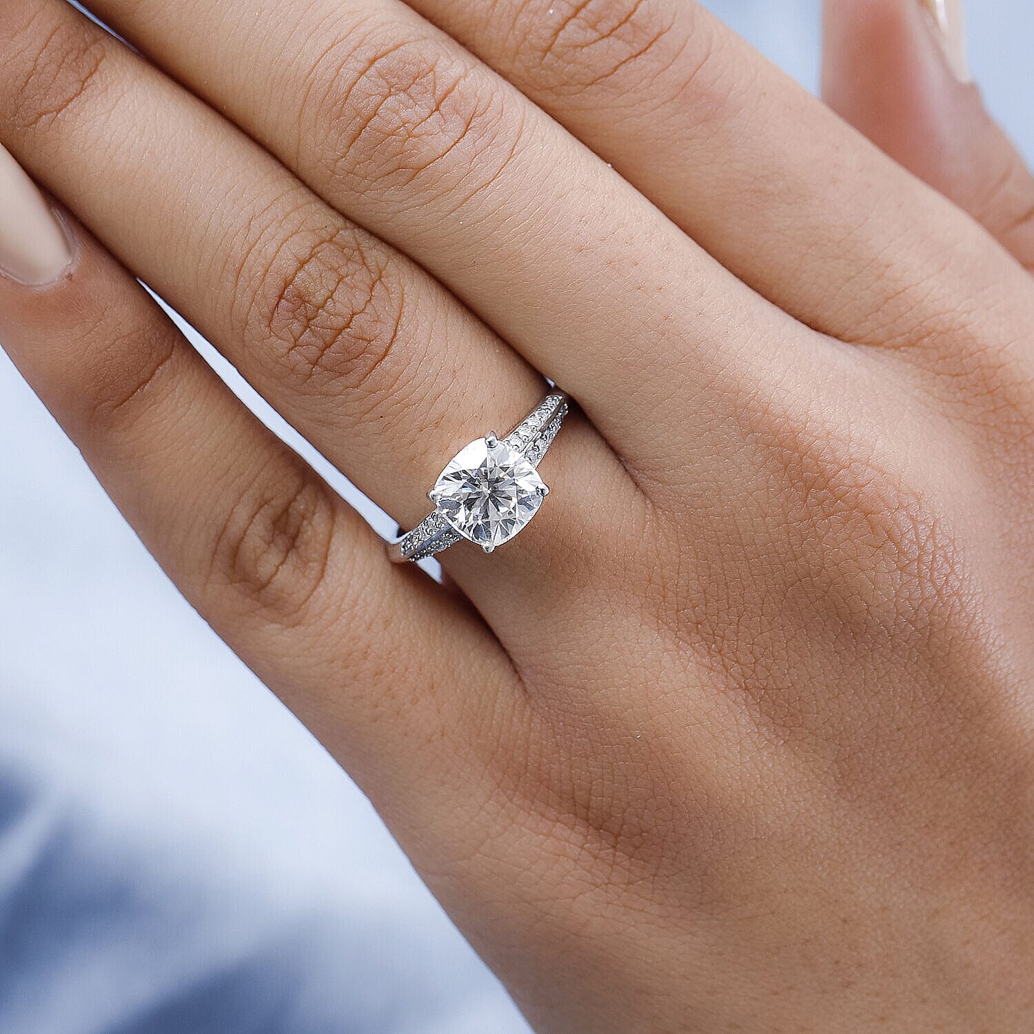 Moissanite Ring in Platinum Overlay Sterling Silver 2.35 Ct.