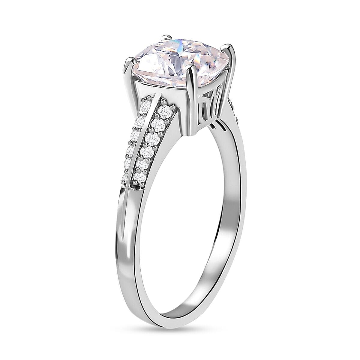 Moissanite Ring in Platinum Overlay Sterling Silver 2.35 Ct.