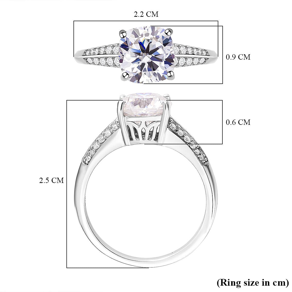 Moissanite Ring in Platinum Overlay Sterling Silver 2.35 Ct.