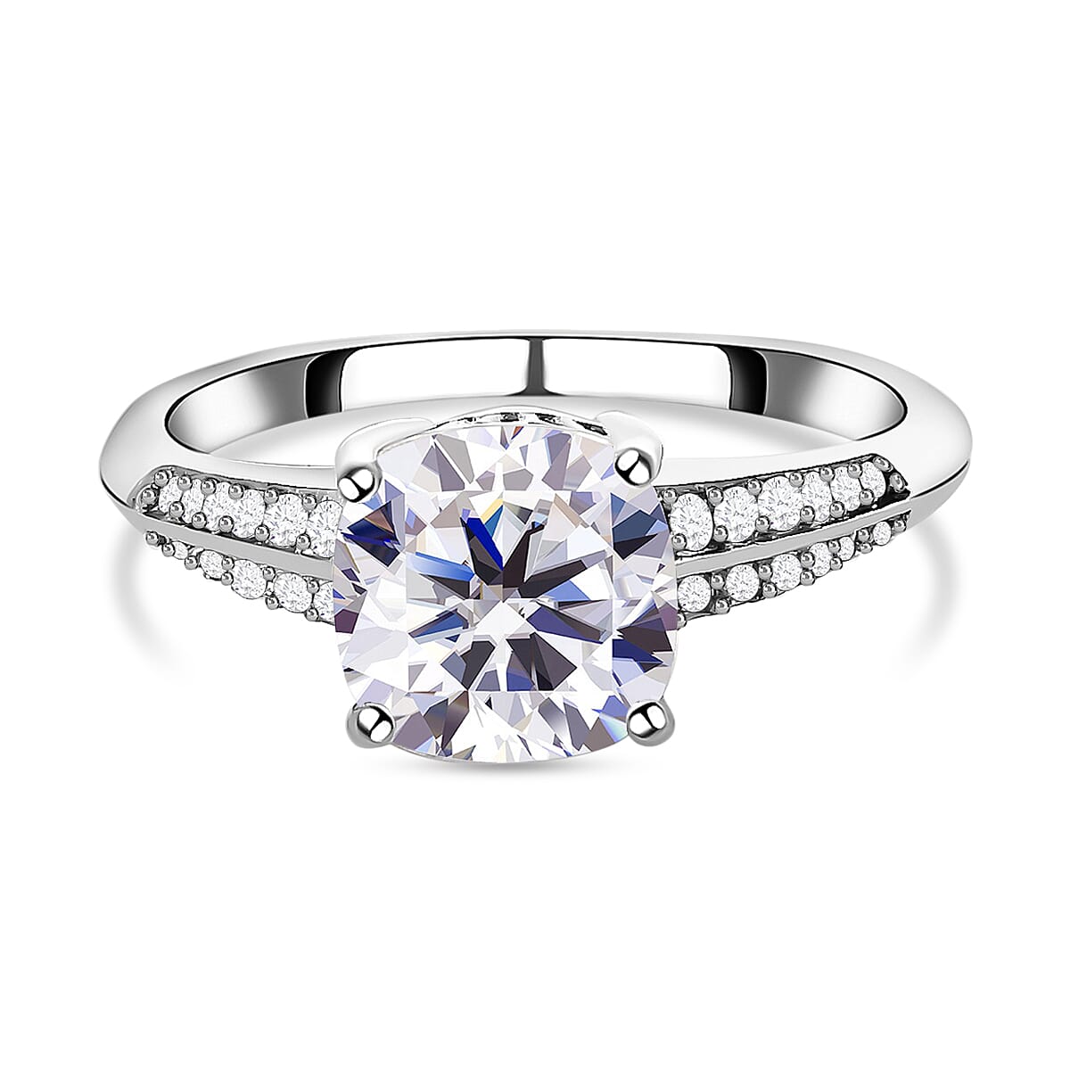 Moissanite Ring in Platinum Overlay Sterling Silver 2.35 Ct.