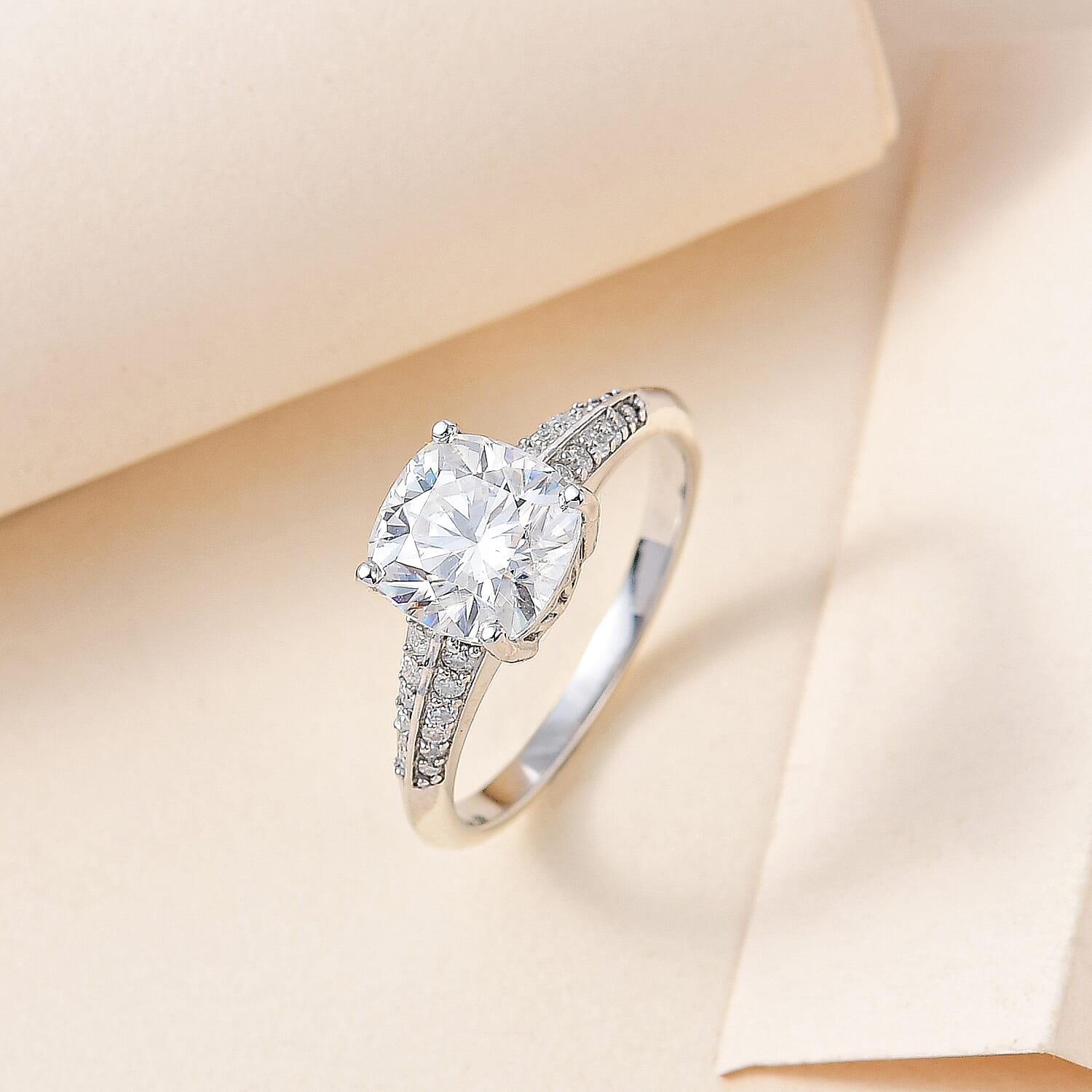 Moissanite Ring in Platinum Overlay Sterling Silver 2.35 Ct.