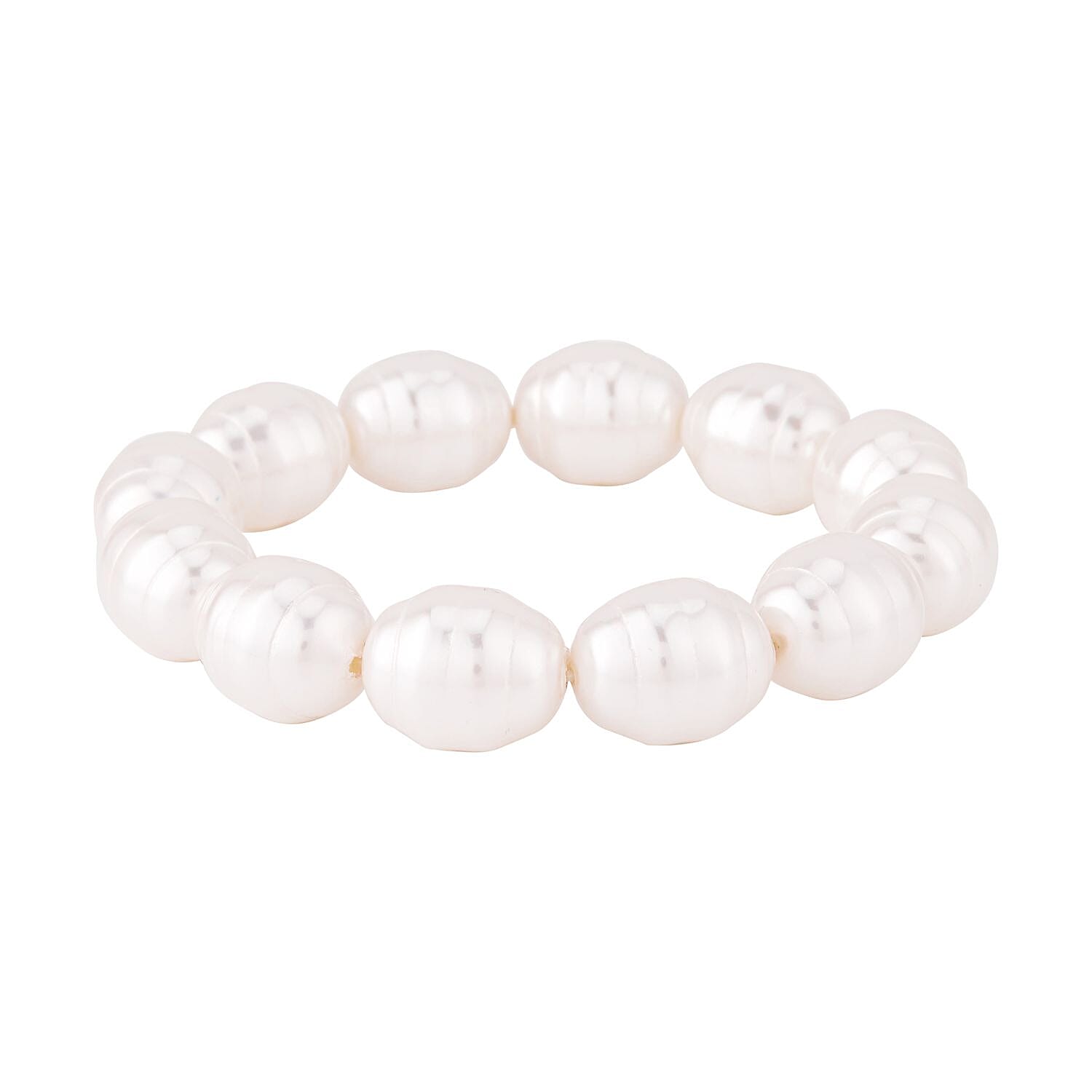 White Shell Pearl (16-13mm) Stretchable Bracelet (Size 6.5-10)